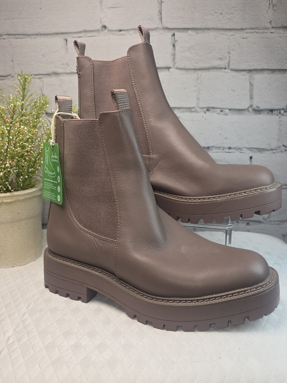 SAM EDELMAN WOMENS LAGUNA LEATHER ANKLE CHELSEA BOOTS WATERPROOF BROWN NWT 8